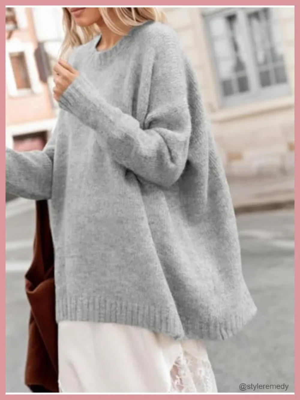 Women's Oversized Tunic Sweater Crew Neck Chunky Knit Soft Pullover